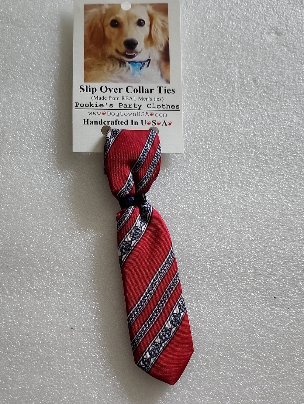 Hand Crafted Red and Black Striped Slip Over Dog Collar Tie
